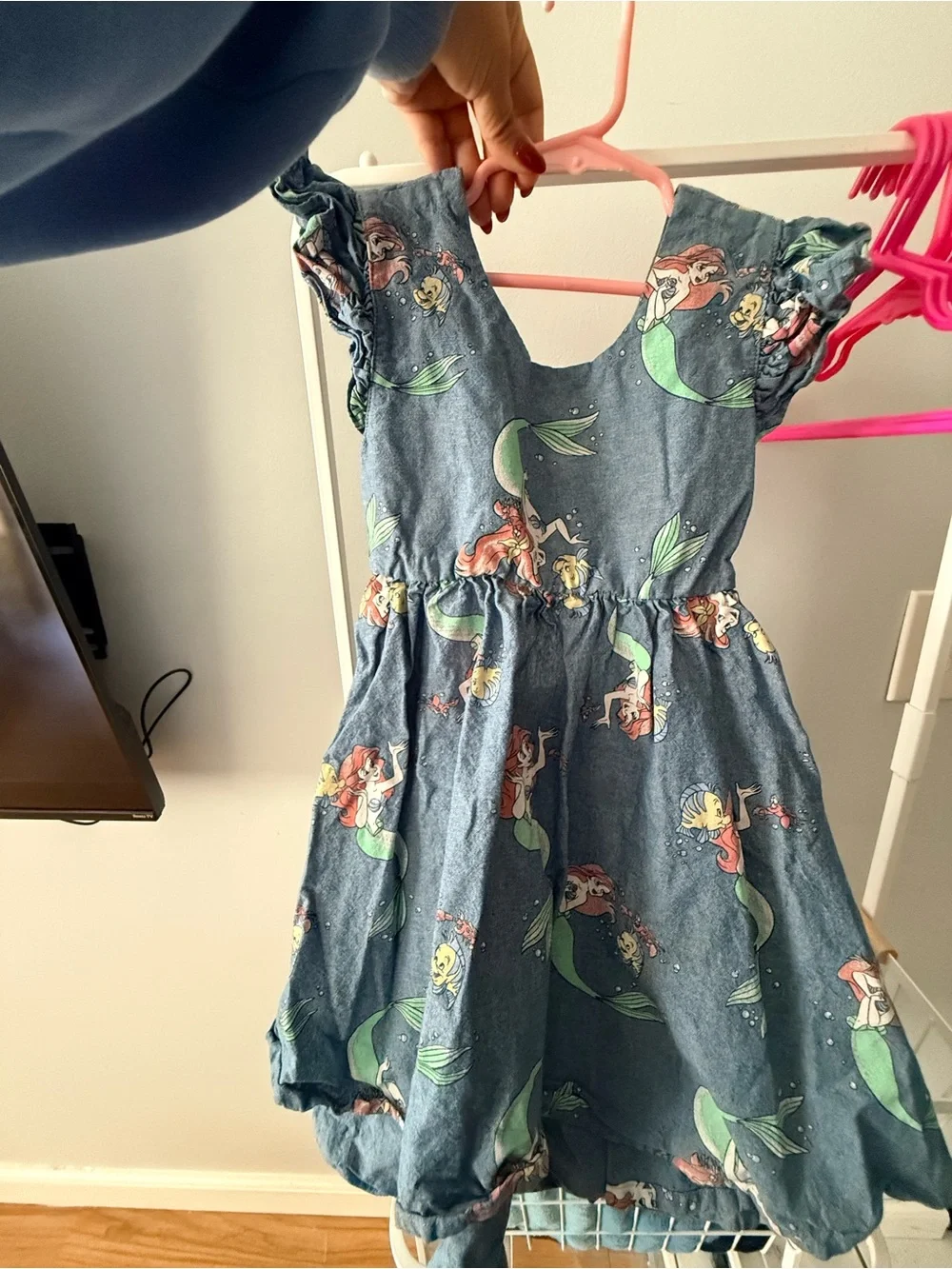Disney Blue Ariel Mermaid Print Dress with Green Tails